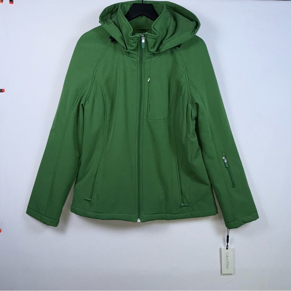 Calvin Klein Performance Womens Large Water Resistant Zip Hooded Jacket Green
